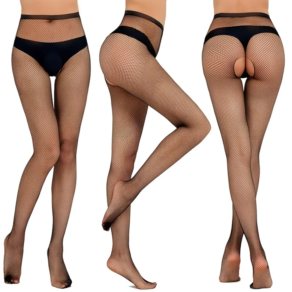 Sexy Nylon meias arrastão para mulheres, meia-calça arrastão, transparente, aberto crotchless, rede de pesca, venda quente, 3 pcs