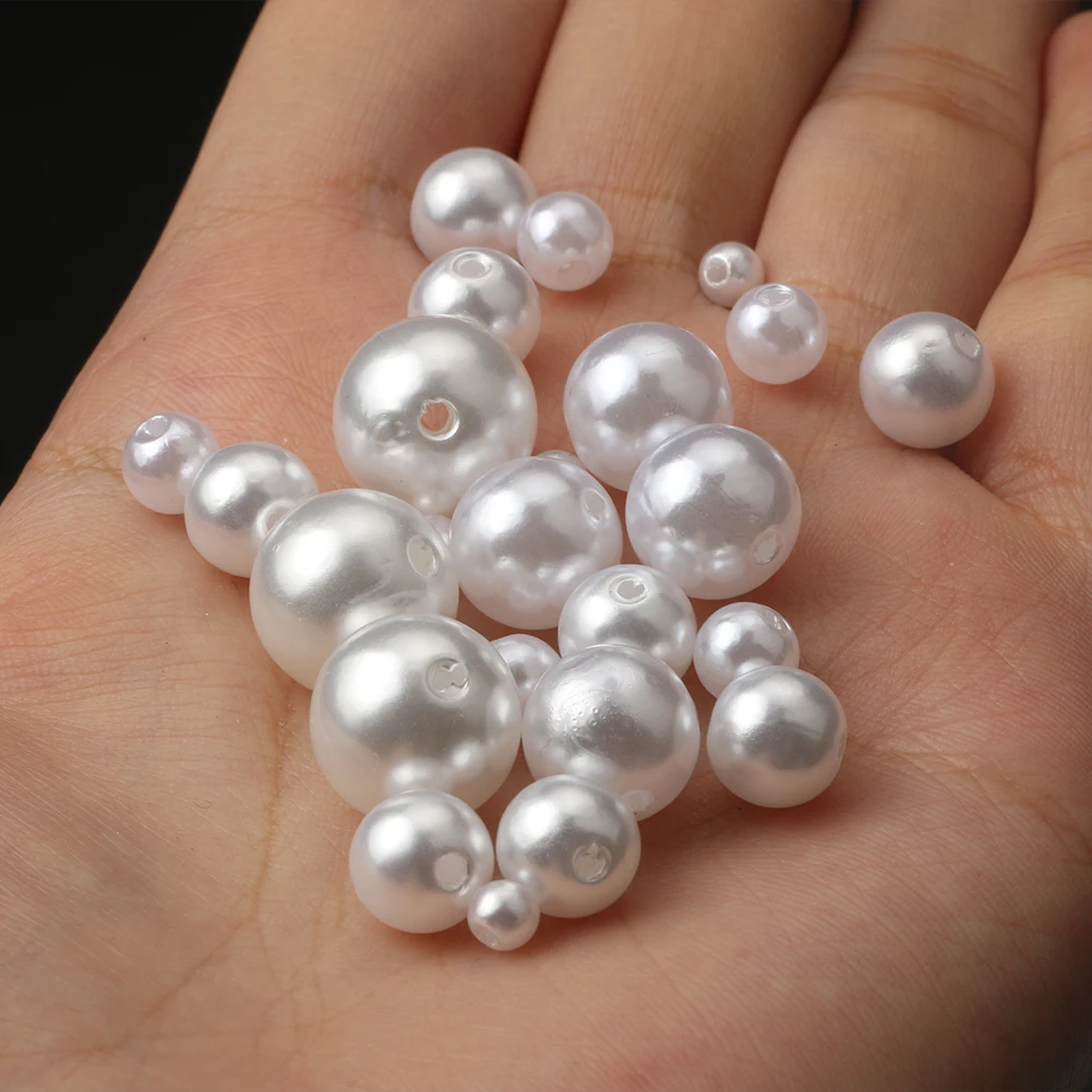 60-1000pcs ABS Pearl Beads Loose Round Beads Craft For Fashion Jewelry Making Acrylic DIY Imitation Beads 4mm/6mm/8mm/10mm/12mm