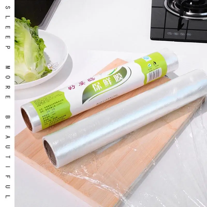 Película de plástico para servicio de alimentos, 1 rollo, práctica película adhesiva segura para microondas, película transparente para envolver alimentos, sellar con forma segura para mantener los alimentos frescos