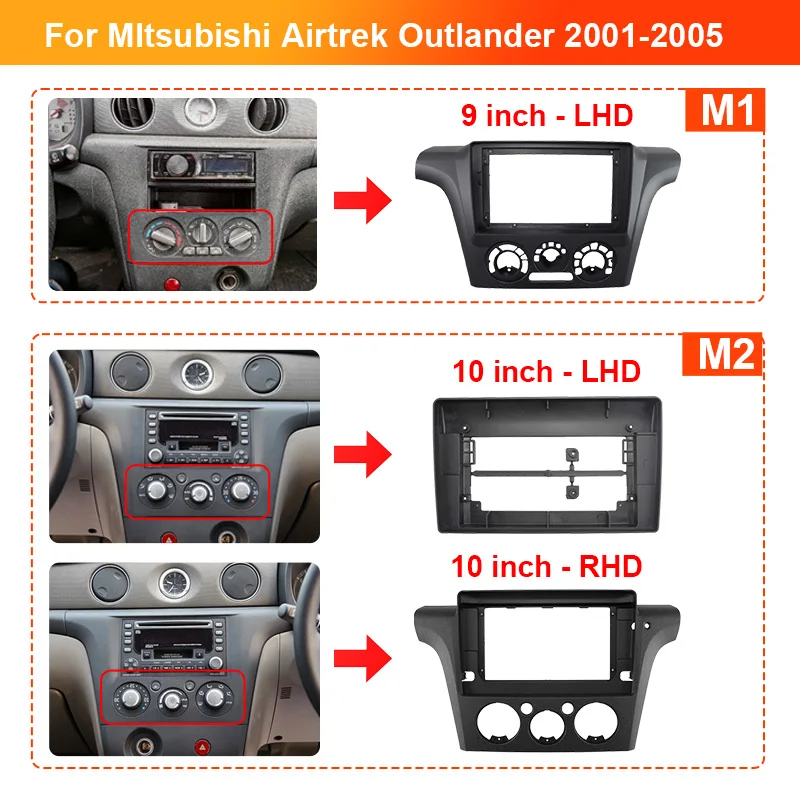 

For 2001-2005 AIRTREK OUTLANDER 9/10.1 INCH Car Radio Fascias Android GPS Stereo Player 2Din Head Unit Panel Dash Frame