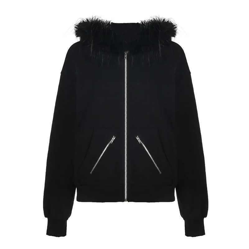 

Sexy Spice Zip Hooded Women's Jacket Warm Big Fur Collar Women's Sweater