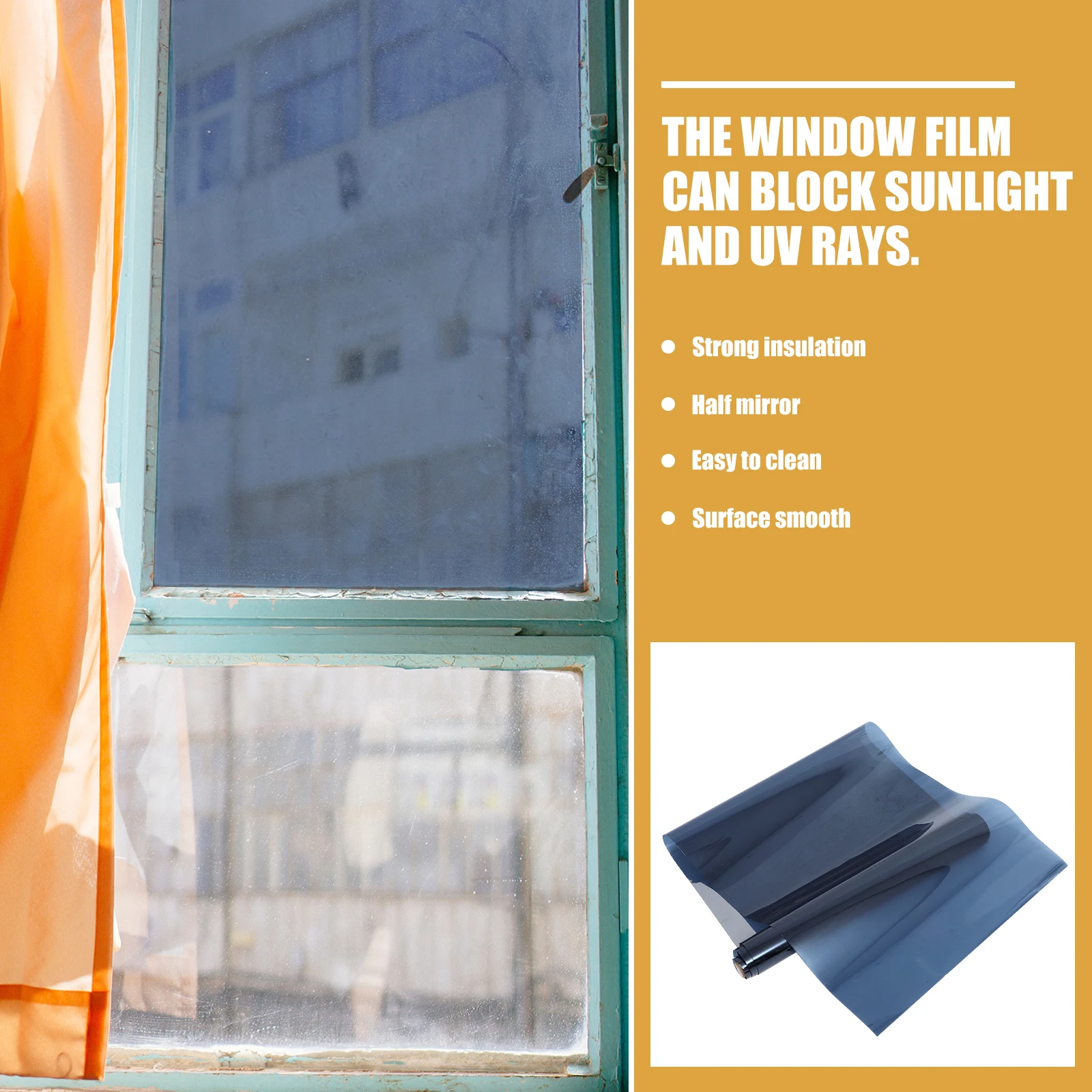 

50x200cm Reflective Window Film One Way Privacy Glass Tinting Anti UV Sun Shield for Home Bedroom Office Hotel Rental Static