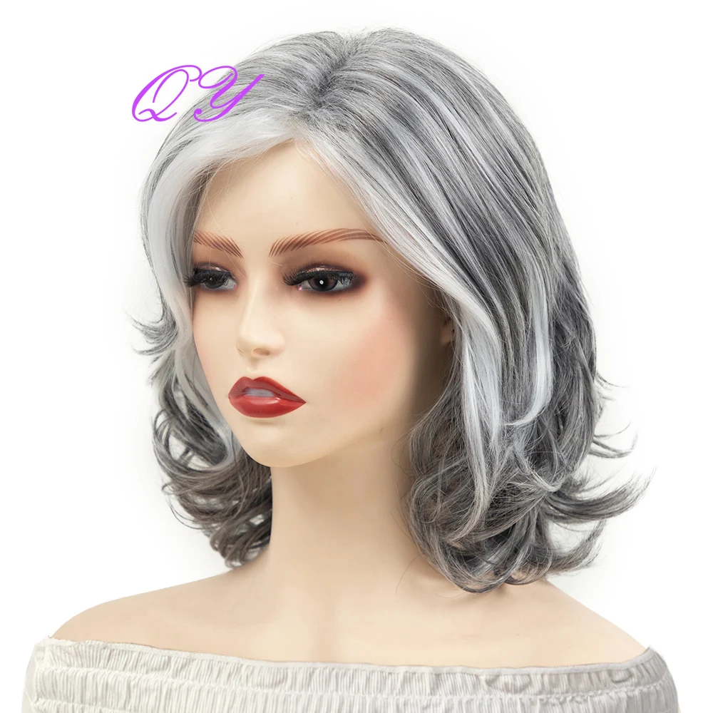Synthetic  Women's Wig 10 Inch Short Straight Gray White High Quality Wig With Adjustable Size For Women Daily Use Wig