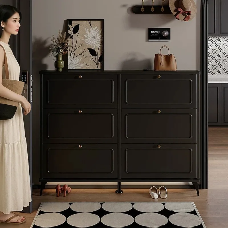 ultra-thin shoe cabinet, household door, extremely narrow solid wood, integrated tipping bucket storage at the entrance entrance