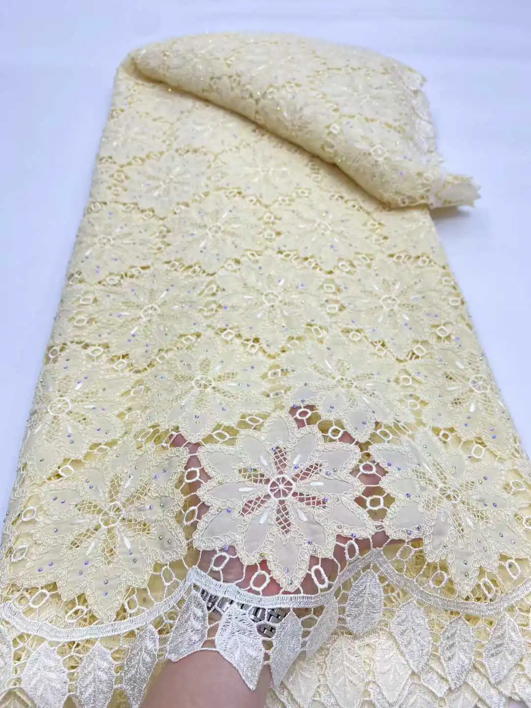 African 2025 High Quality Nigerian Sequins With Gemstone Lace French Tulle Lace Fabric For Party Dress Sewing