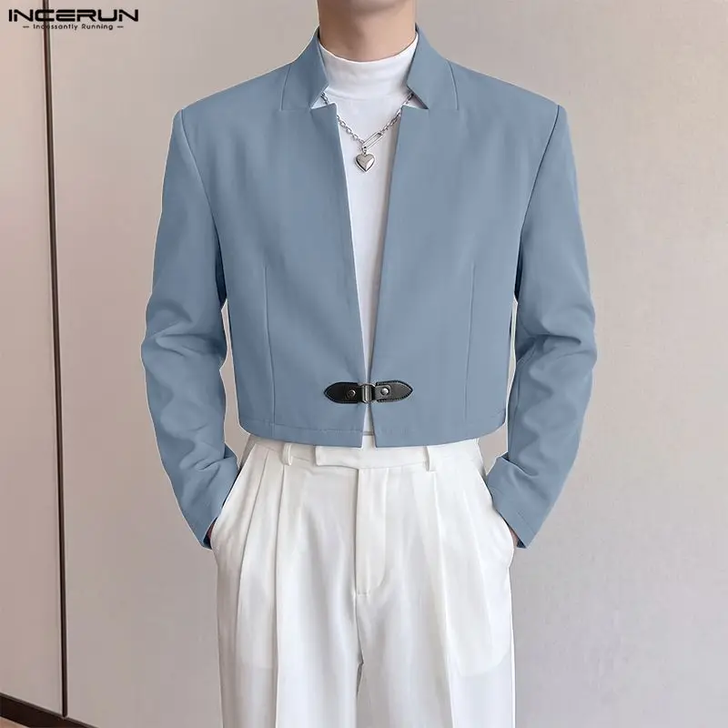 INCERUN Men's Blazer Long Sleeve Solid Color One Button Male Suit Streetwear 2026 Spring Autumn Fashion Casual Blazer For Man
