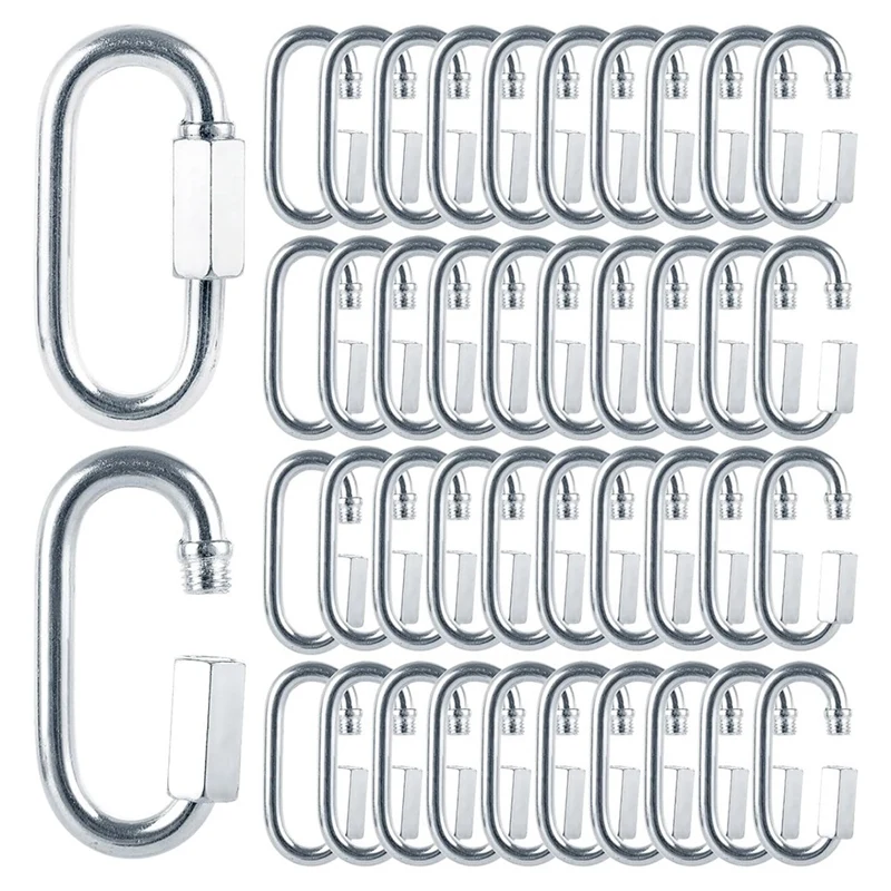 

60Pcs Carabiner M6 Quick Link 6Mm Chain Link, Galvanized Iron Chain Connector Heavy Duty Quick Link