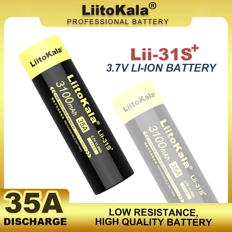 New LiitoKala Lii-31S 18650 Battery 3.7V Li-ion 3100mA 35A Battery For High Power Devices.
