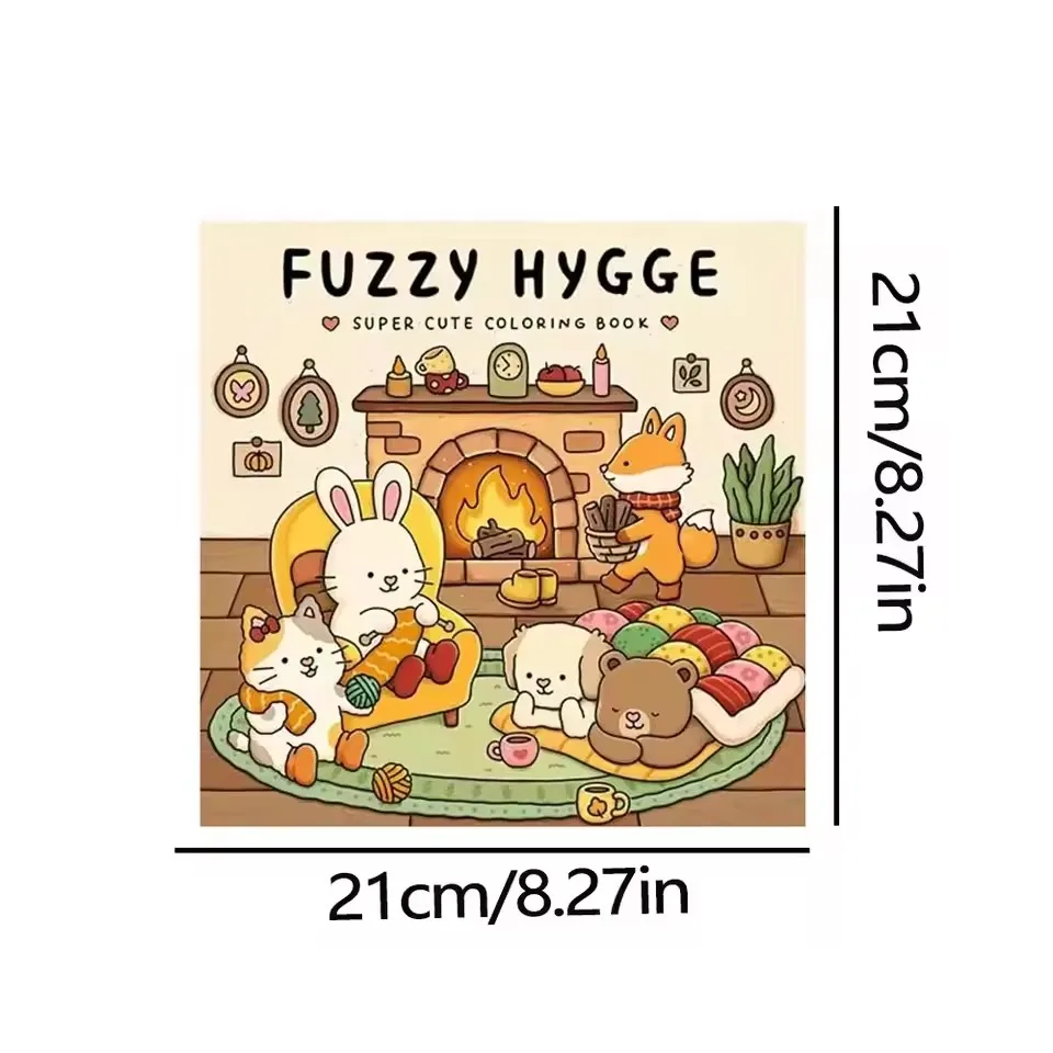 Fuzzy Hygge Adult Coloring Book - Super Cute Adorable Animal Cartoon Drawings Perfect Art Gift for Teens & Adults