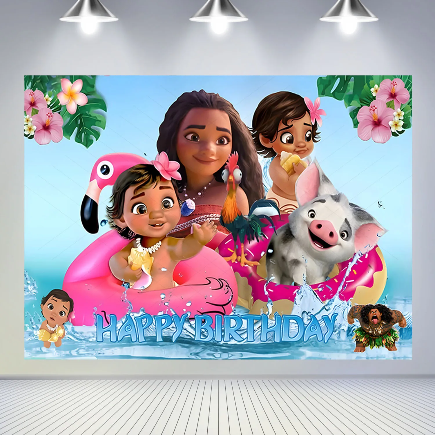 Baby Moana Maui Ocean Exploration Backdrop Kids Birthday Background Vinyl Polyester Photography Decor Props