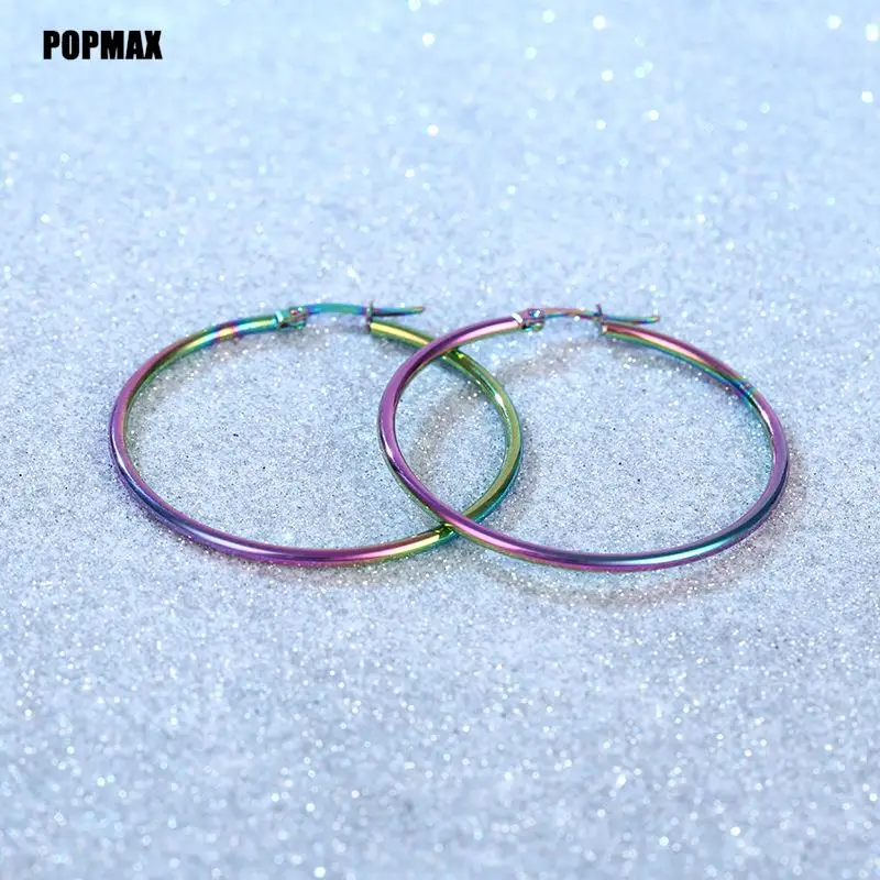 1Pair Stainless Steel Simple Classic Round Circle Hoop Earrings For Women Men Punk Smooth Big or Small Huggie Earring Pendientes