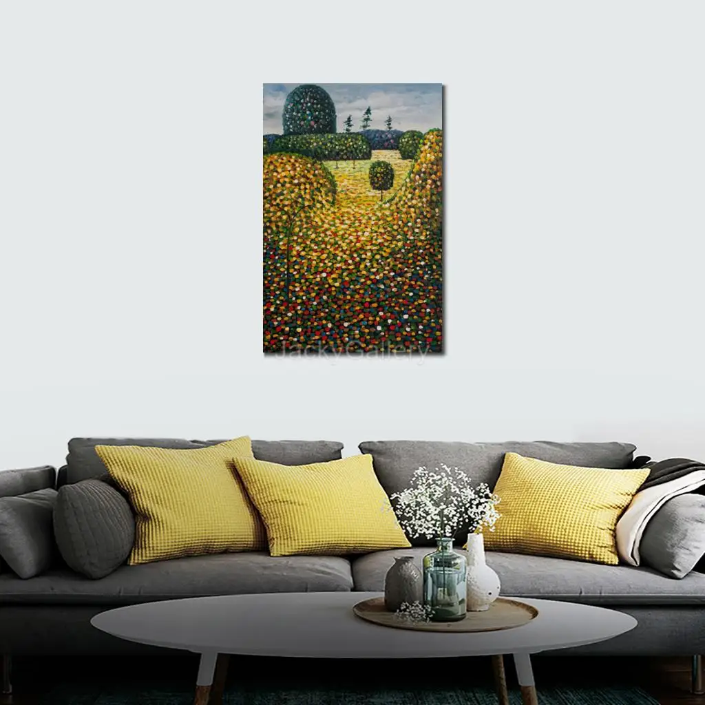 Extra Large Landscape Field Poppies Symbolism Painting in Oils Canvas Gustav Klimt Hand Painted Artwork for Kitchen Display