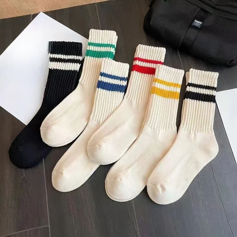 

6 pairs of thick thread men solid color retro mid tube socks autumn winter sports sweat absorbing odor proof casual socks