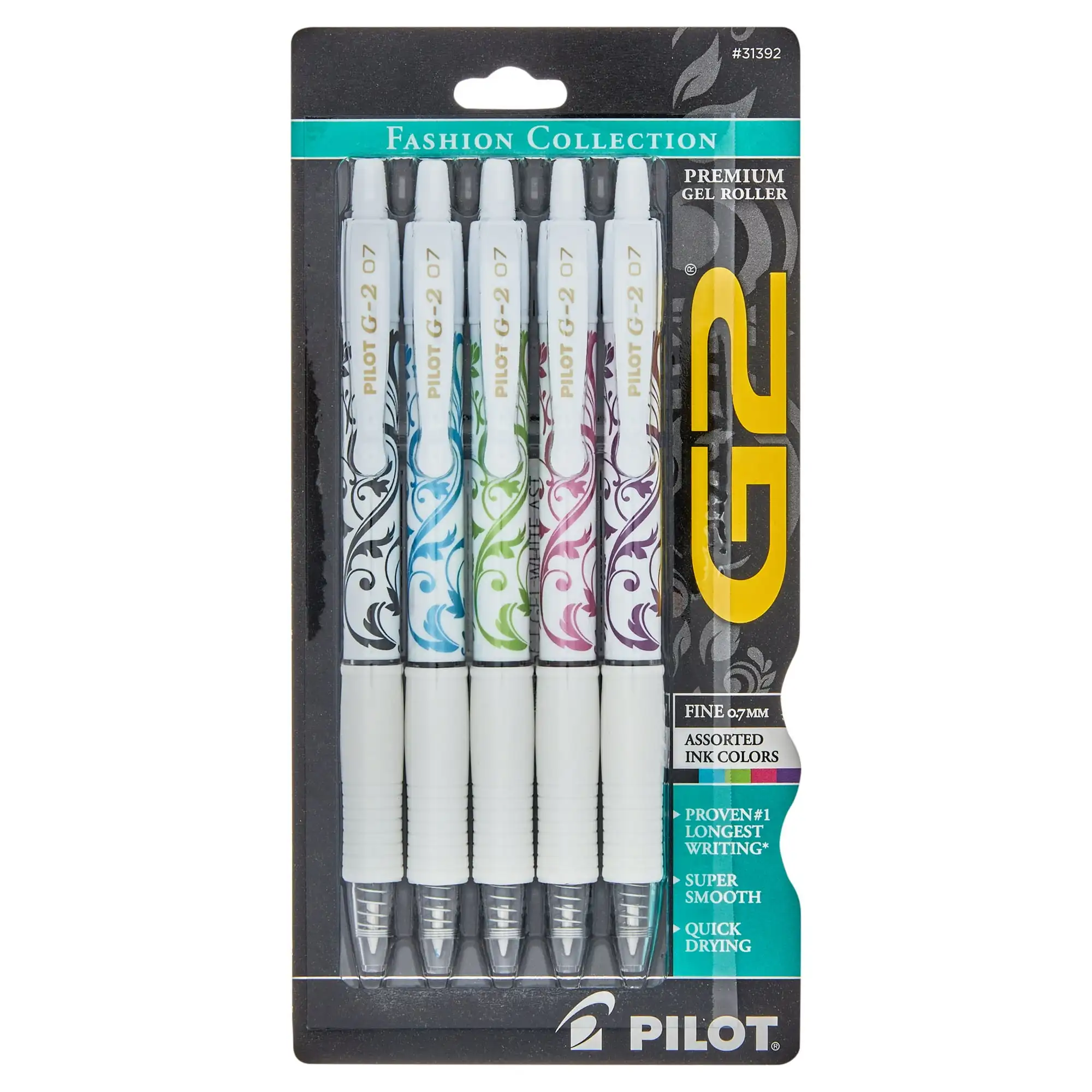

Pilot G2 White Barrel Fashion Collection Gel Pens, Fine Point, Assorted Ink, 5 Count
