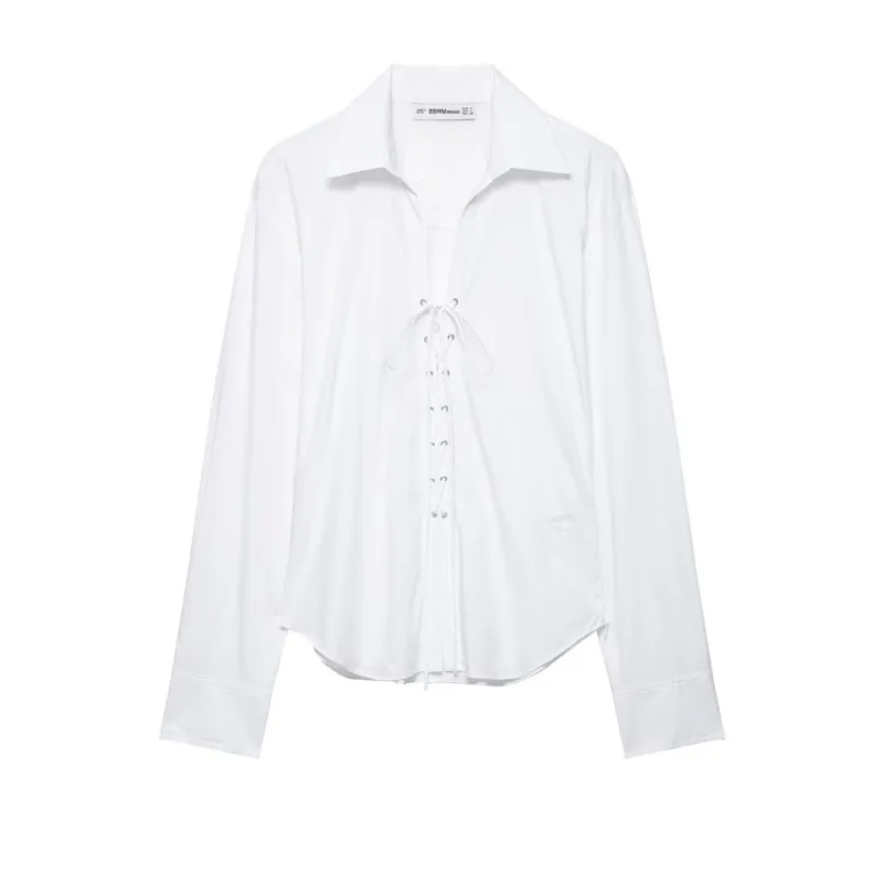 

Women's Fitted Shirt New Spring Casual Simple Johnny Collar V Neck Women Shirts & Blouses Pleated Cuffs Vintage Solid Lady Tops