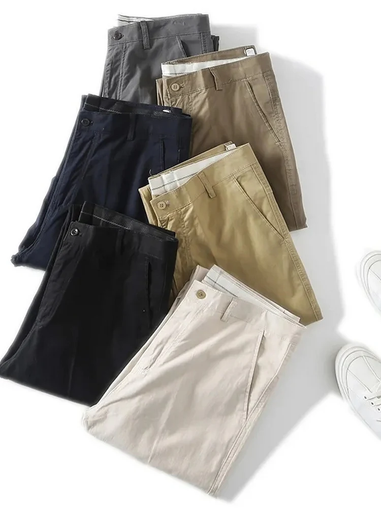 

Новые американские Sle из чистого хлопка с завышенной талией, удобные дышащие тонкие прямые модные повседневные длинные брюки для мужчин Sp...