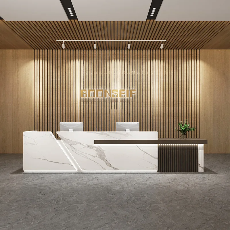 Minimalist Modern Reception Bar Counter For Company Beauty Salon Hotel Lobby Featuring Wood Material For School Hospital