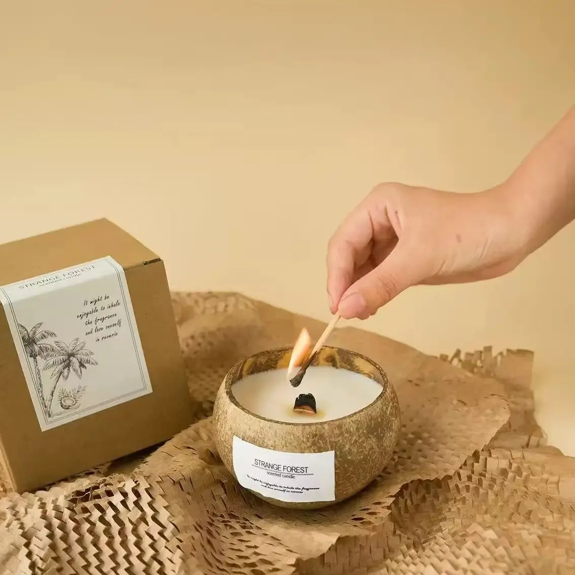 Candela profumata con guscio di cocco naturale, candela con olio essenziale vegetale per aromaterapia, ornamento per decorazioni ambientali per la casa in stile Ins