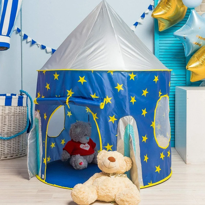 Kinderen spelen tent voor kinderen speelgoed ruimte raket tent raket schip spelen tent opvouwbare tent beste cadeaus voor jongens meisjes baby