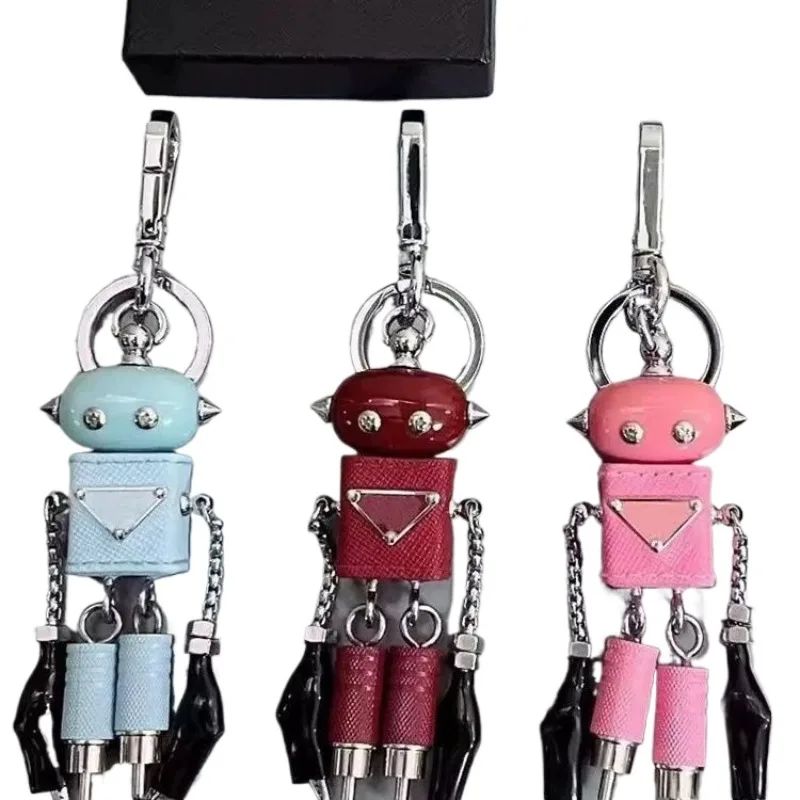Robot pendant keychain retro handmade DIY metal pendant design sense enamel triangle emblem bag accessories