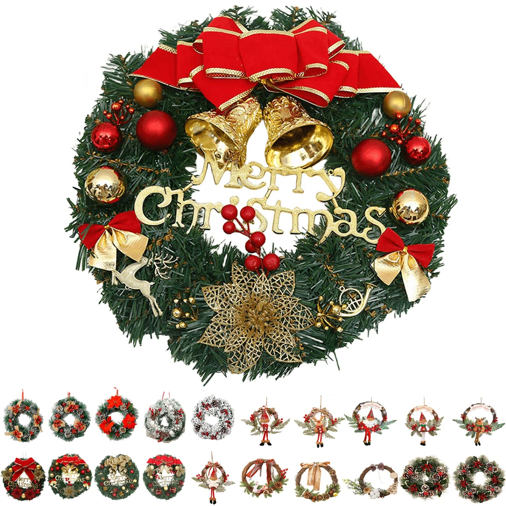 Christmas Wreath With Lamp Bow Ball Big Red Flower Navidad Party Wall Door Window Fireplace Staircase Balcony Garden Wreath 2024