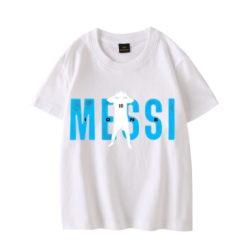 New Summer Child Clothes 100% Cotton T-Shirt  Football Star Messi Printed T-Shirt Comfortable Breathable T-Shirt Short Sleeve