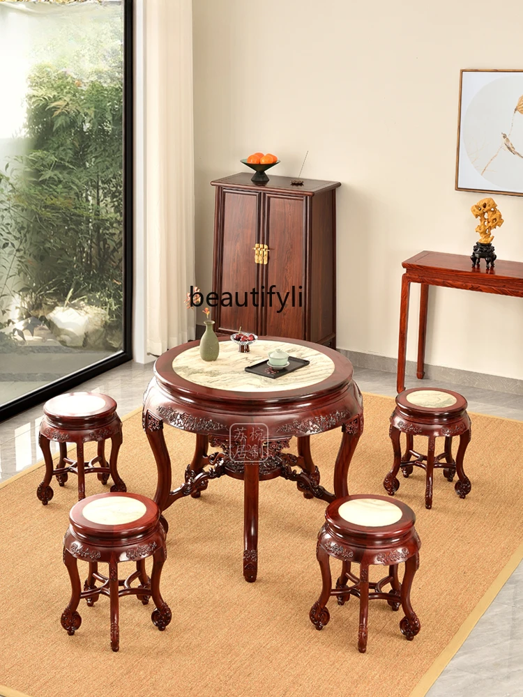 Rosewood Small round Table Sandal Wood round Table Ming and Qing Antique Reproduction Furniture Chinese Dining Table