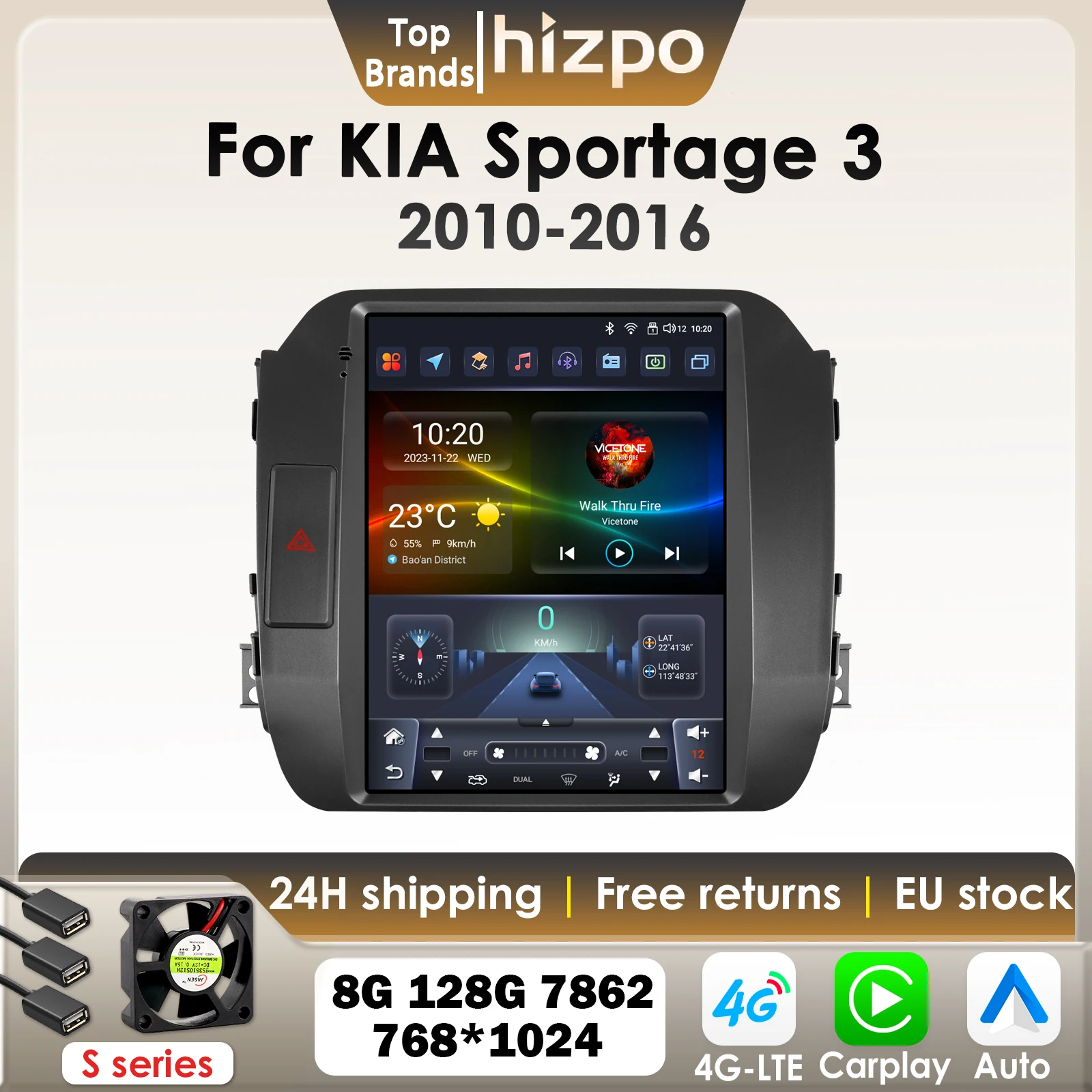 Hizpo 9,7 "Carplay Android 13 Auto radio Für KIA Sportage 3 2010-2016 auto intelligente systeme Vertikale Bildschirm GPS BT RDS DSP 7862