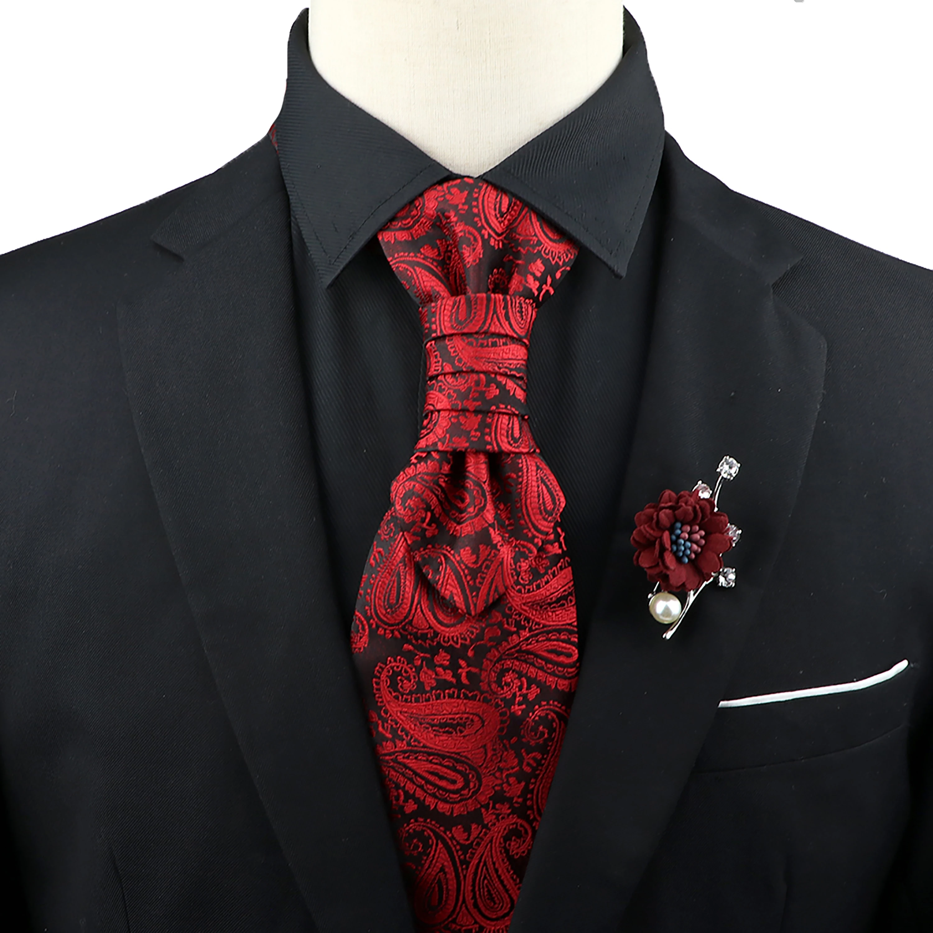 Nieuwe Heren Premium Paisley Tie Broche Set Rood Zwart Blauw Ajustable Neck Tie Luxe Klassieke Pak Smoking Bruidegom accessoires