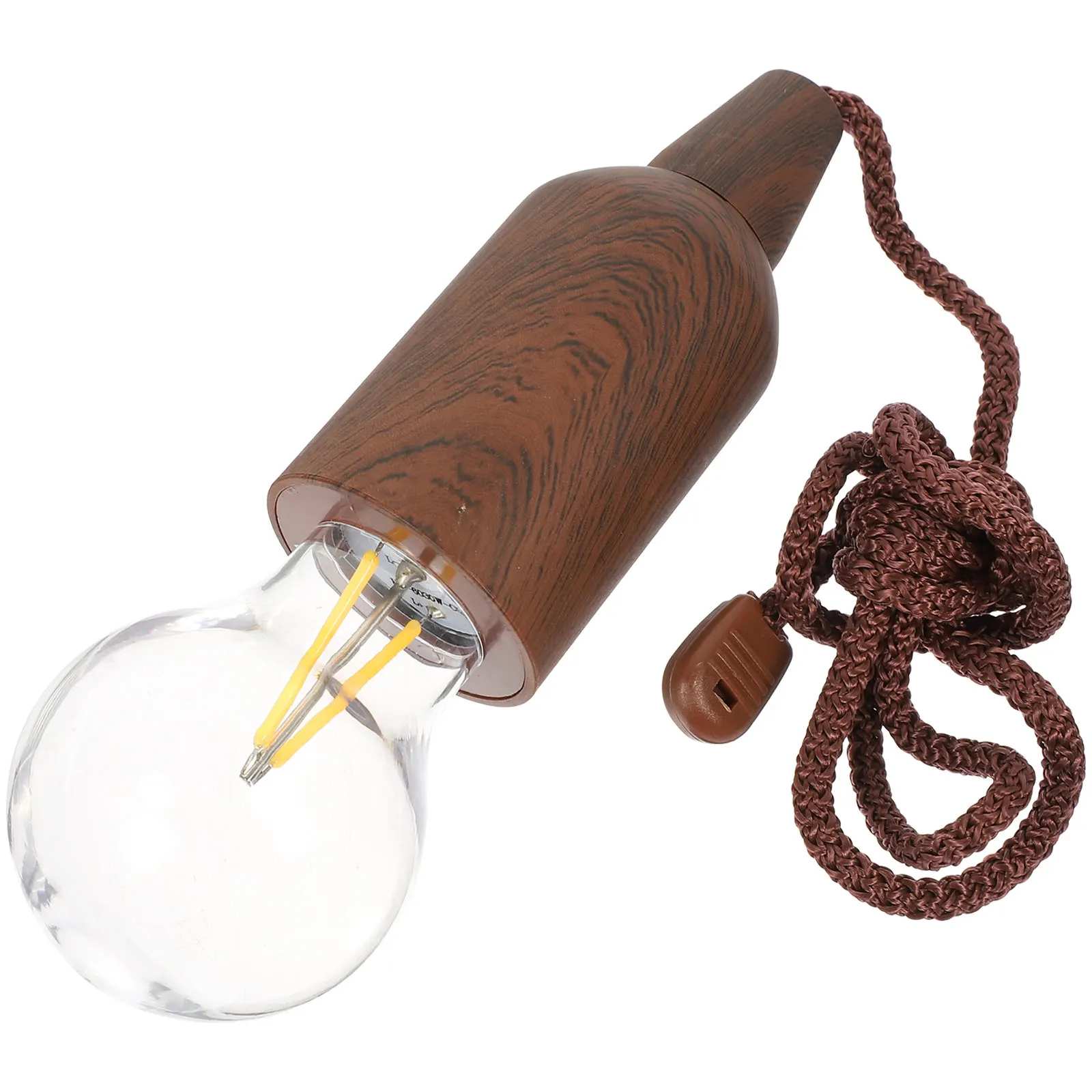 Retro Ball Shaped Light Bulb Battery Operated Hanging Pull String Lamp for Outdoor Camping Tent Travel Party Decorative