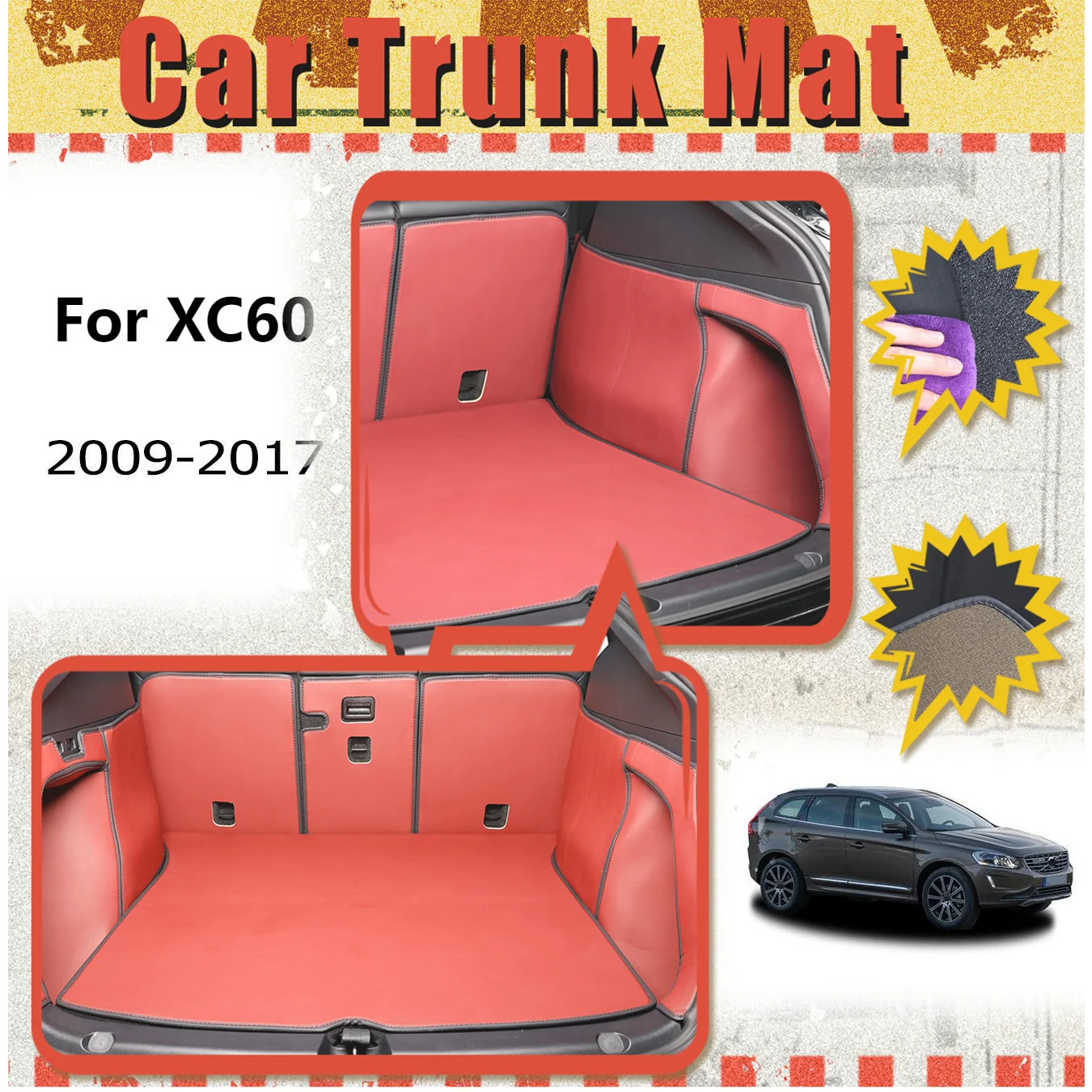 

For Volvo For XC60 2009-2017 Car Trunk Mat Full Encirclement thickened three-layer PVC anti-slip wear-resistant waterproof
