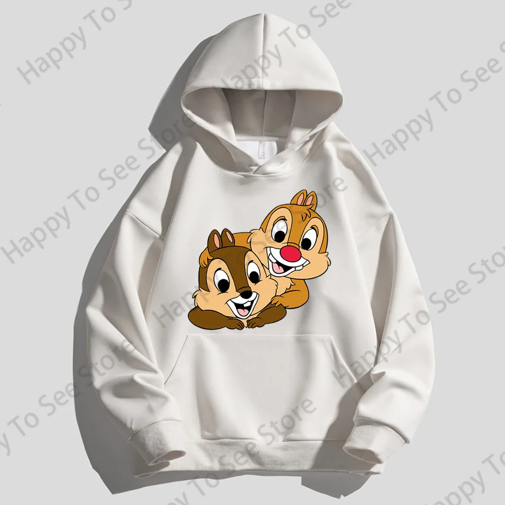 Disney Chipmunk Women\'s Cotton Hoodies Spring And Autumn Cute Tops Loose Lazy Style Cartoon Fun Style Pullover Chip And Dale