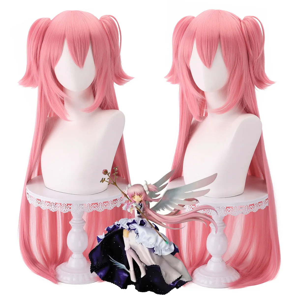 

Synthetic Pink Cosplay Wig Double Ponytail Magic Girl Costume Heat Resistant Fiber Hair Party Anime Role Play