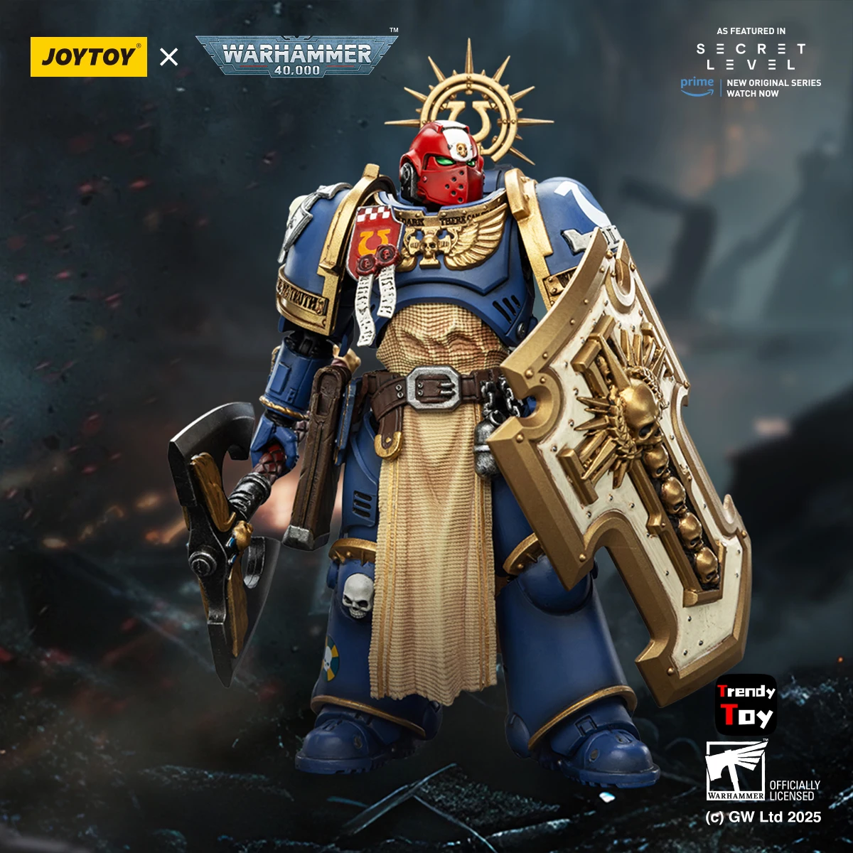 【JOYTOY】Warhammer 40K Ultramarines Titus con Laurels of Victory Metaurus Levantus Torvald 1/18 Figura de acción