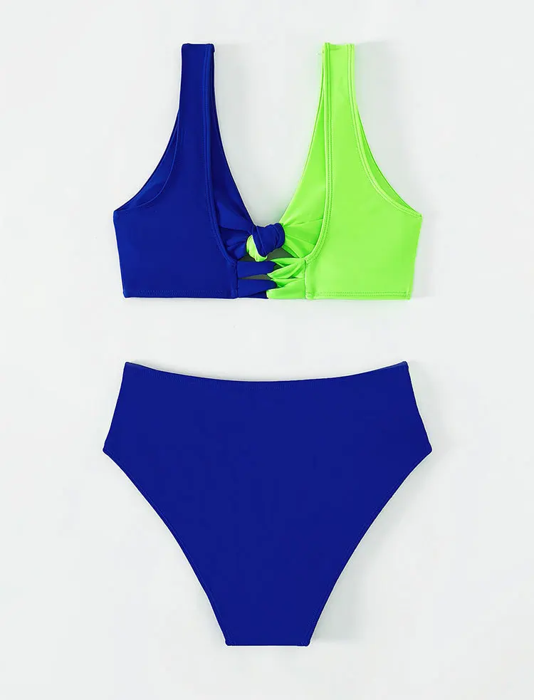 Maillot de bain Sexy torsadé, dos nu, noué, taille haute, pour vacances, Patchwork, Y2K, vêtements de plage