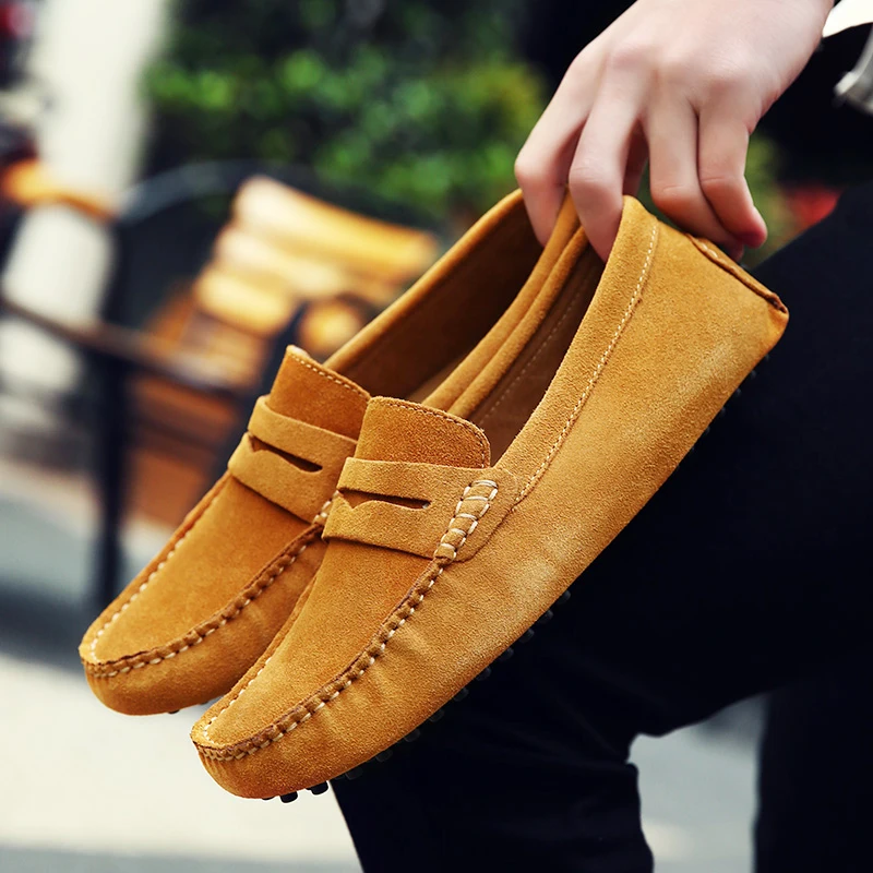 New Male Over Size 38-49 Business Formal Shoes Suede Leather Mens Yellow Daily Casual Shoes Big Size 47 48 49 Moccasin Loafers