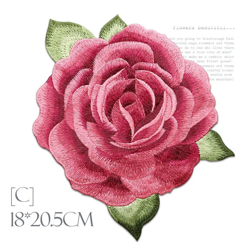 1 Piece Small Medium Large Size Pink Peony Embroidery Patch Fashion Applique Sew on Patch for Garment DIY Glue-free