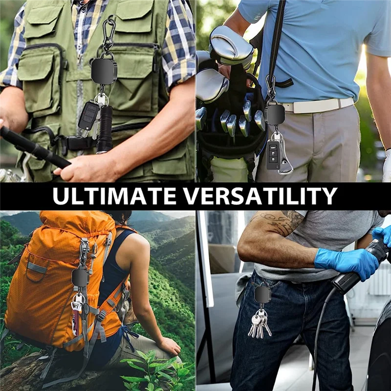 Retractable Keychain Heavy Duty Metal ID Badge Holder Key Reel Carabiner Keychain With Belt Clip