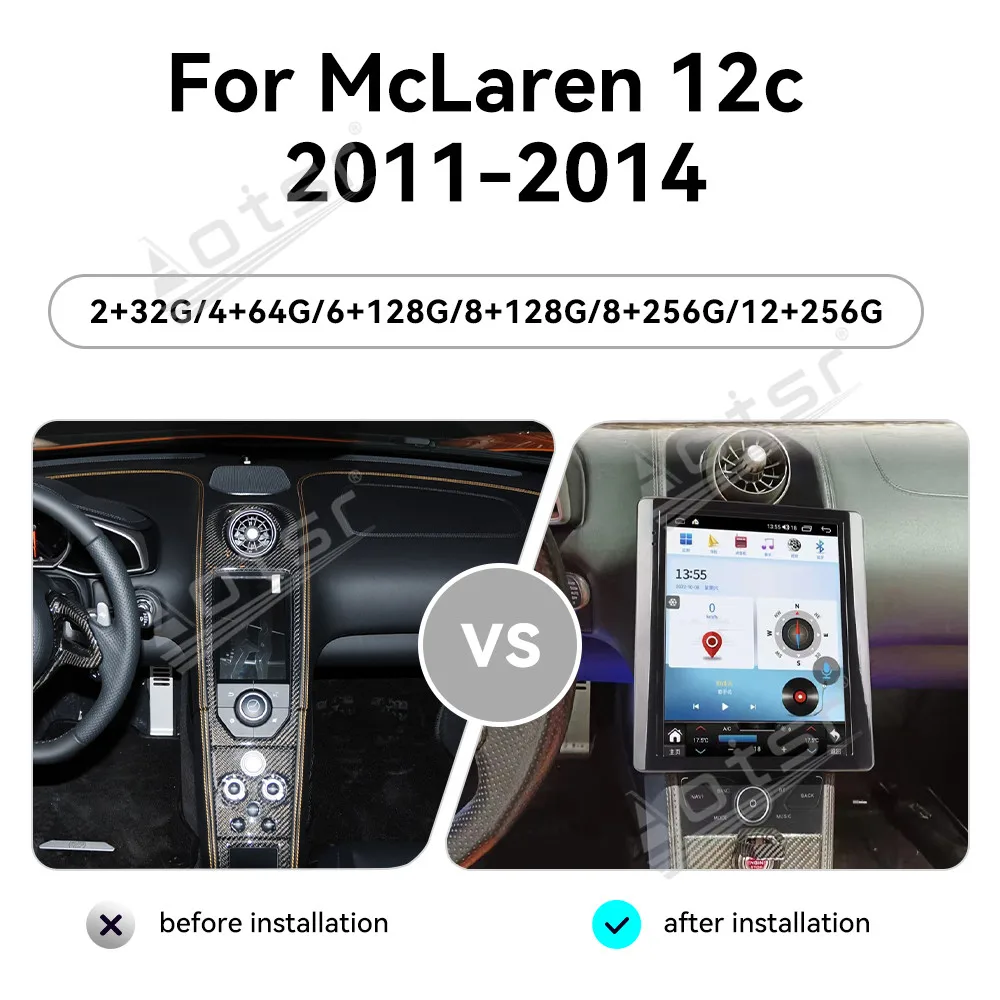 10.4 inches 8+256GB Android 14.0 Tesla Screen Multimedia Radio Player For Mclaren 12c 2011-2014 car Auto Stereo GPS Navigation