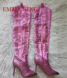 Rhinestone Stilettos Women's Over The Knee Boots Western Cowboy Cowgirl Boots Lady Crystal Long Boot High Heel Thigh High Boots