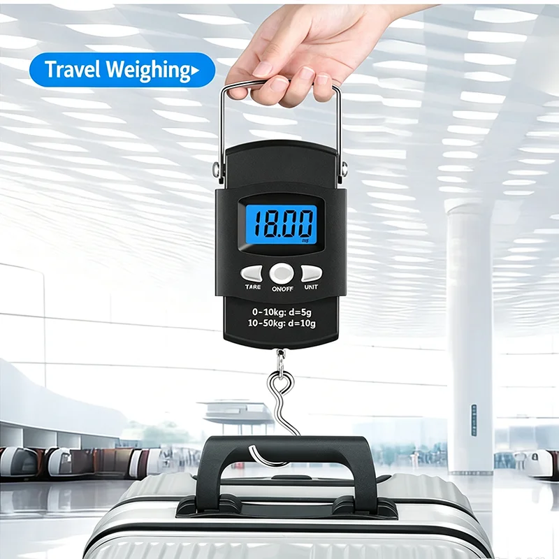 50kg Digital Hanging Luggage Scale Electronic Hook Scale LCD Handheld Scale With 1M Tape for Travel Fishing Parcel Weighing