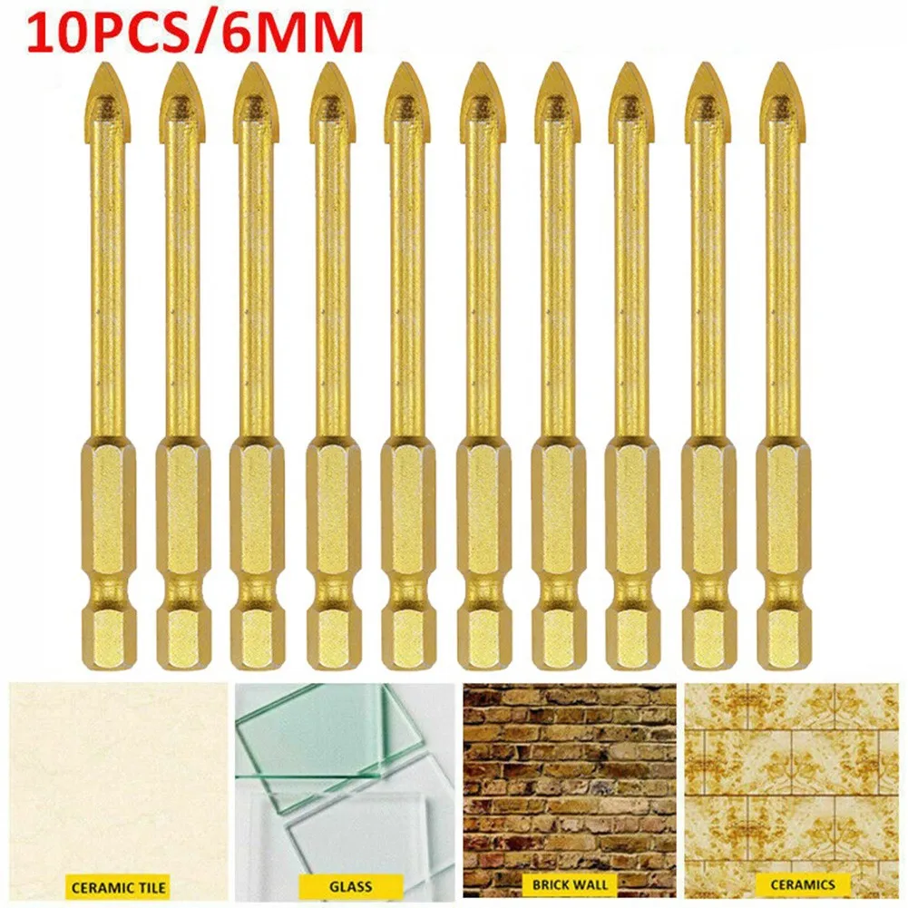 New 10pcs 6mm Tile Drill Bit Superhard Alloy Ceramic Tile Glass Drill Bits Cross Spear Head Universal Drilling Tool