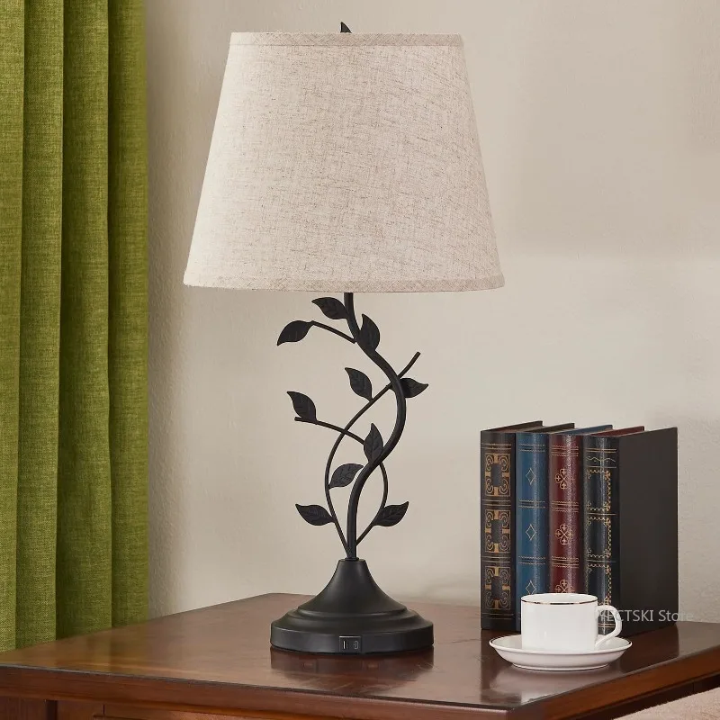 Charging Bedside Nightstand Lamp for Living Room and Bedroom - Traditional Tall Retro Desk Lamp Ports