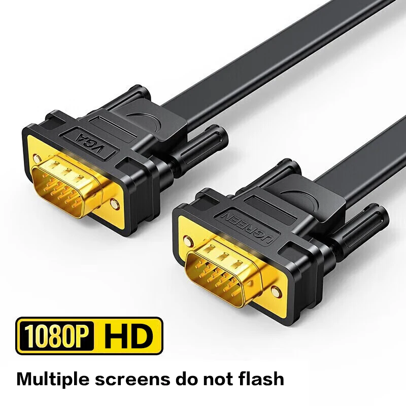 UGREEN VGA to VGA Cable, VGA Monitor Cable Male to Male 1080p 60hz High Resolution Black Flat Cord