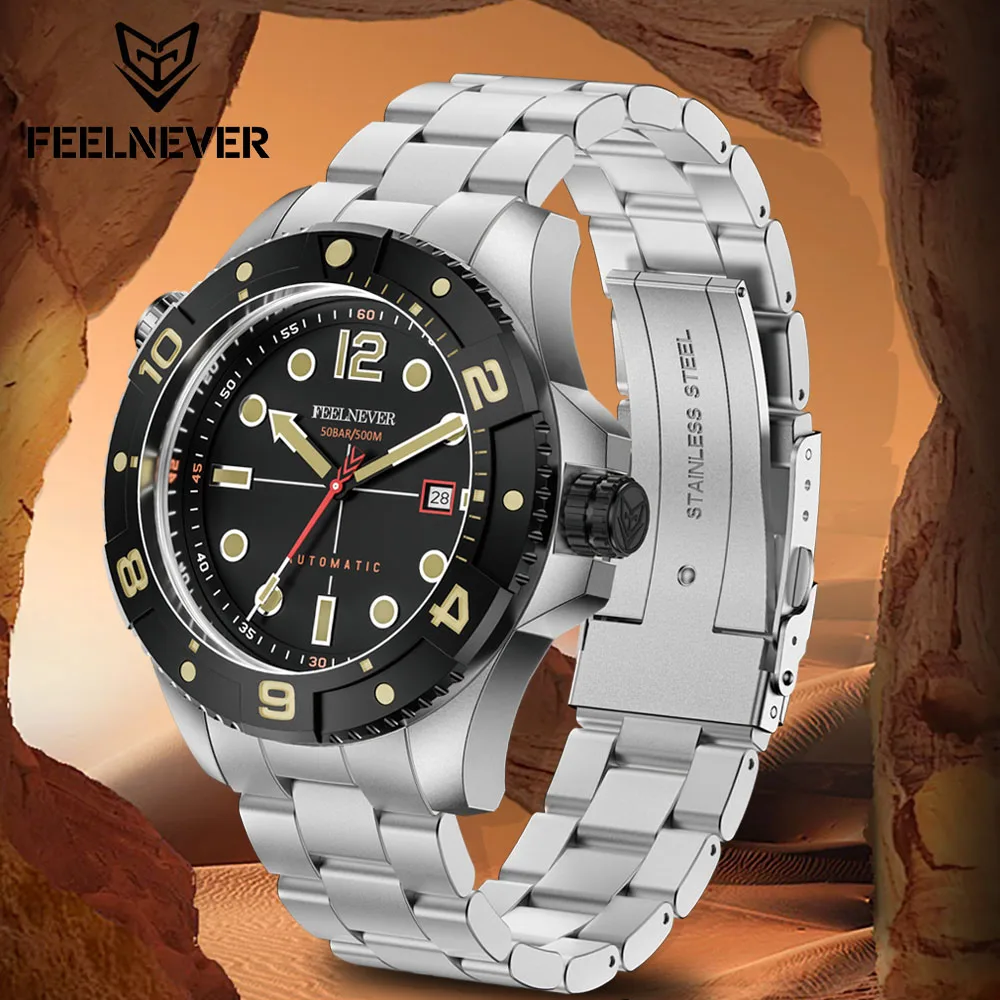 

FeelNever Profession Dive Спортивные механические часы из нержавеющей стали 316L с сапфировым стеклом 50 бар наручные часы с автоматической датой reloj hombre