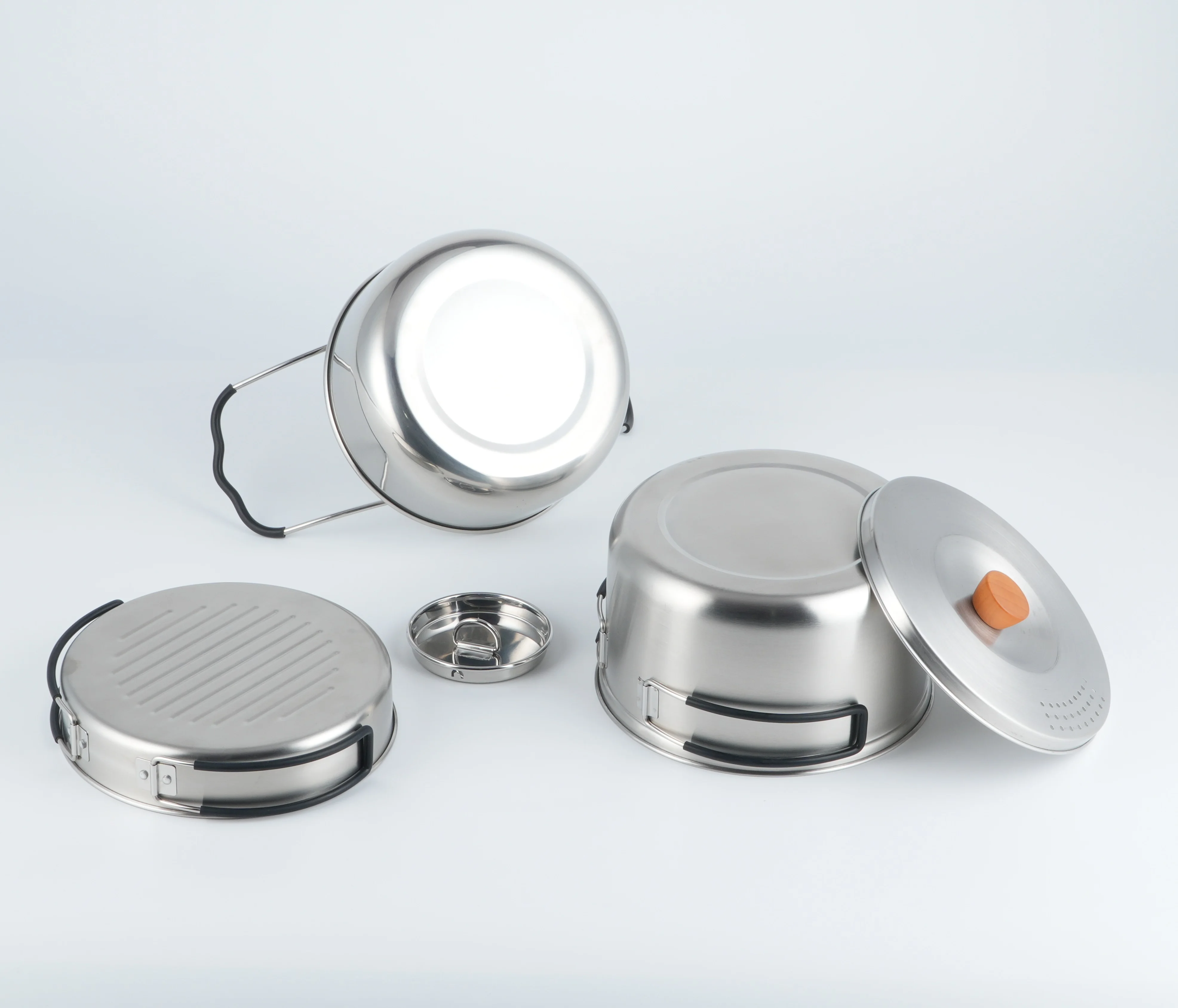 

One to Two Persons Stainless Steel Camping Pot Set Heat Resistant Handle Climbing Running Casual Outdoor Activities Tours