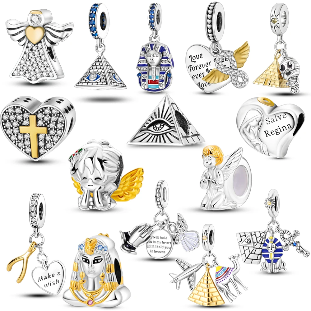 Versilberte Pyramide Lucky Guardian Angle Dangle Charms passen zu Original-Armbändern, Charms, Perlen, Anhängern, DIY-Schmuckherstellung