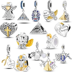 Silver Plated Pyramid Lucky Guardian Angle Dangle Charms Fit Original Bracelet Charms Beads Pendants DIY Jewelry Making