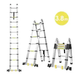 1.9M＋1.9M Foldable Telescopic Ladder Safely Extends Herringbone Ladder Space-saving Straight Ladders Thickened Aluminum Ladders