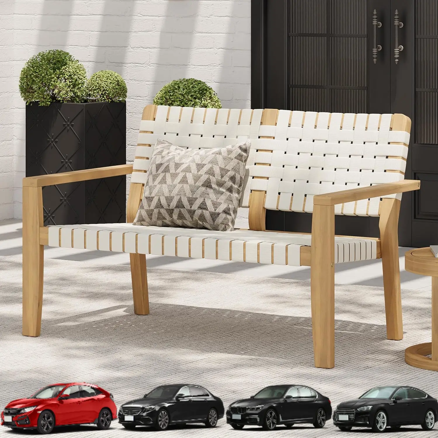 

Christopher Knight Home Lenno Patio Loveseat, Acacia Wood Outdoor Bench, Woven Rope Armchair, 2 Seater Bench, Spacious Seating S